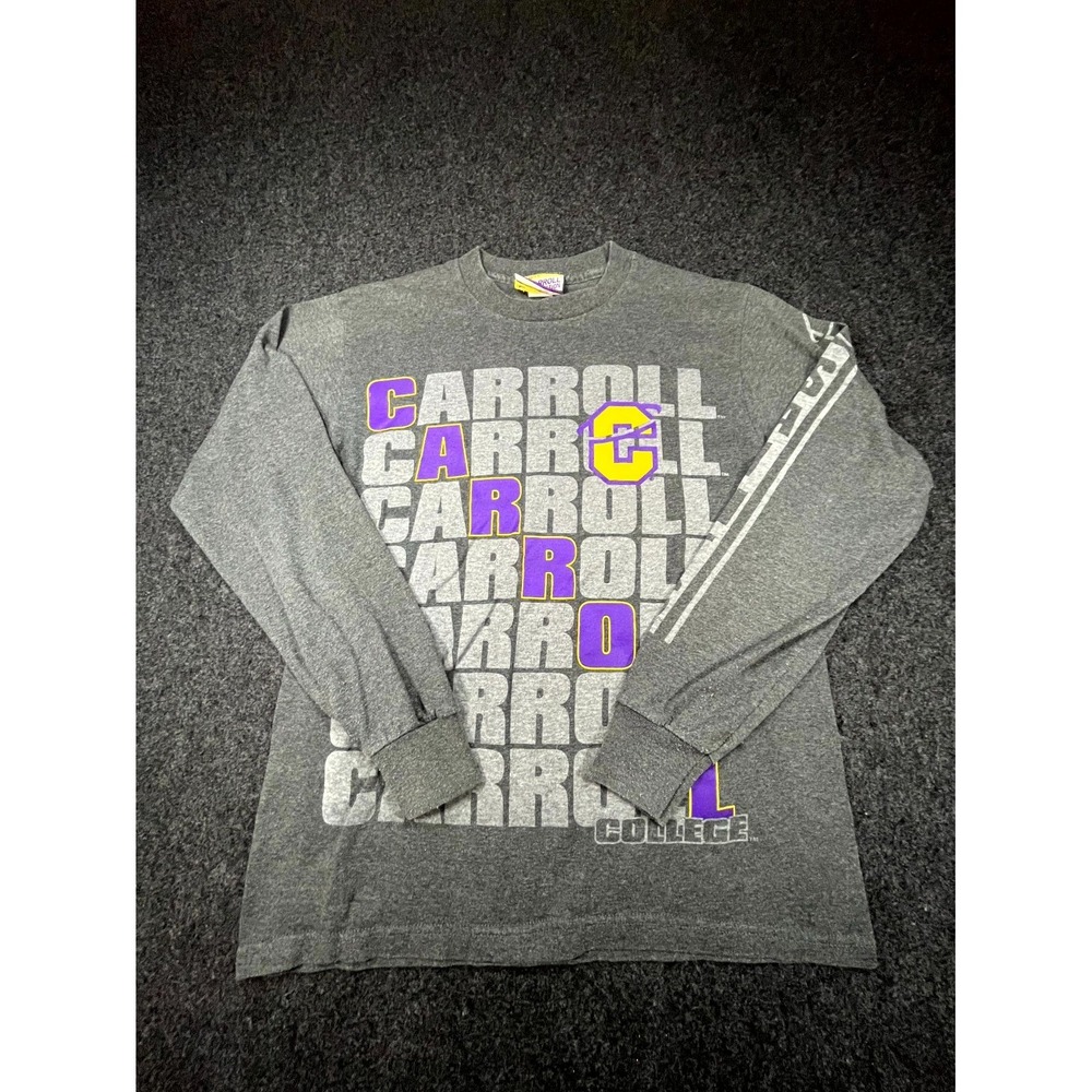Carroll College T Shirt Men's Small Heather Gray Cotton Crew Neck Long Sleeve